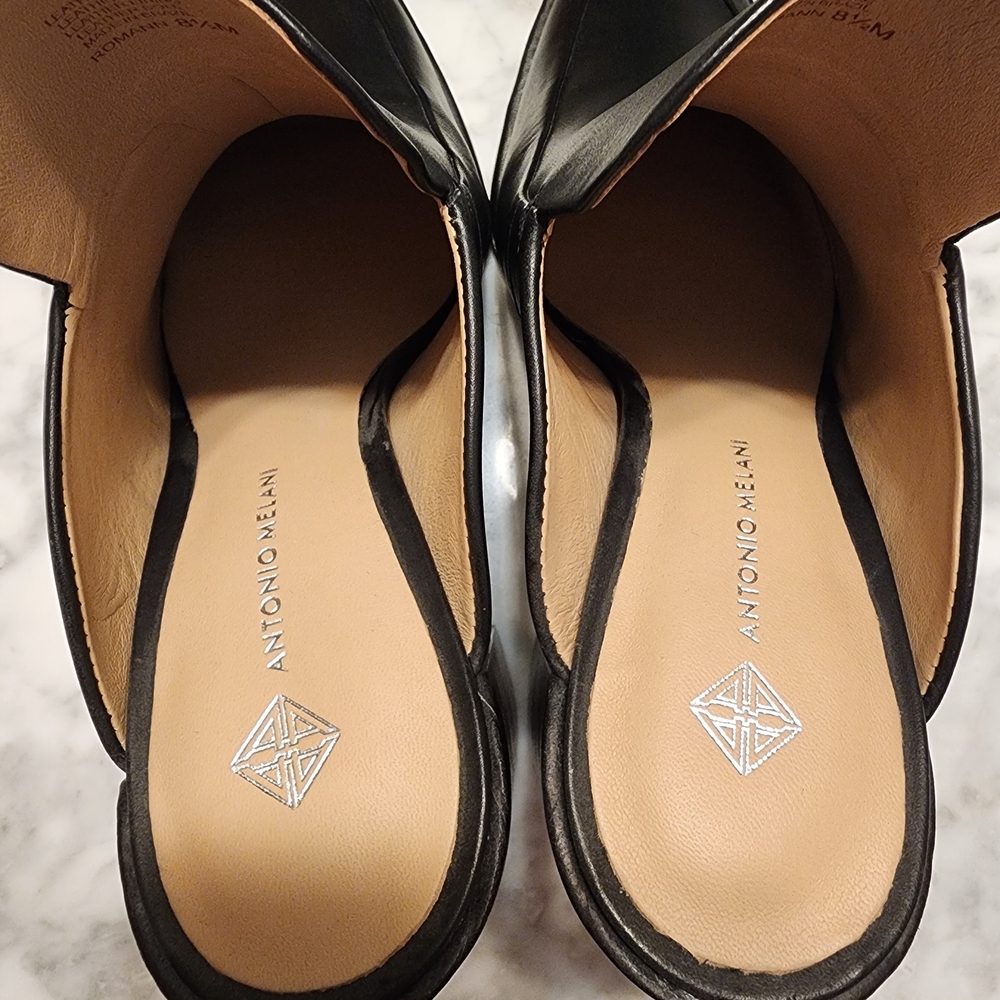 ANTONIO MELANI Black Square-Toe Slip-On Mules - Picture 3 of 5